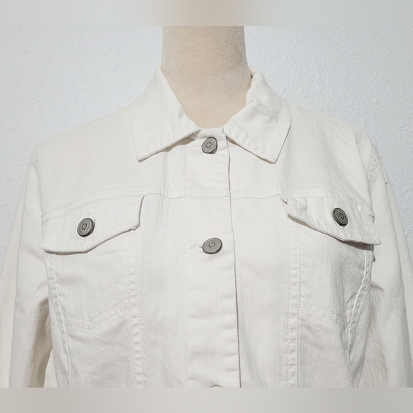 Relativity White Stretch Denim Jacket Women’s Size XL Button Front Cotton Blend - Picture 4 of 12